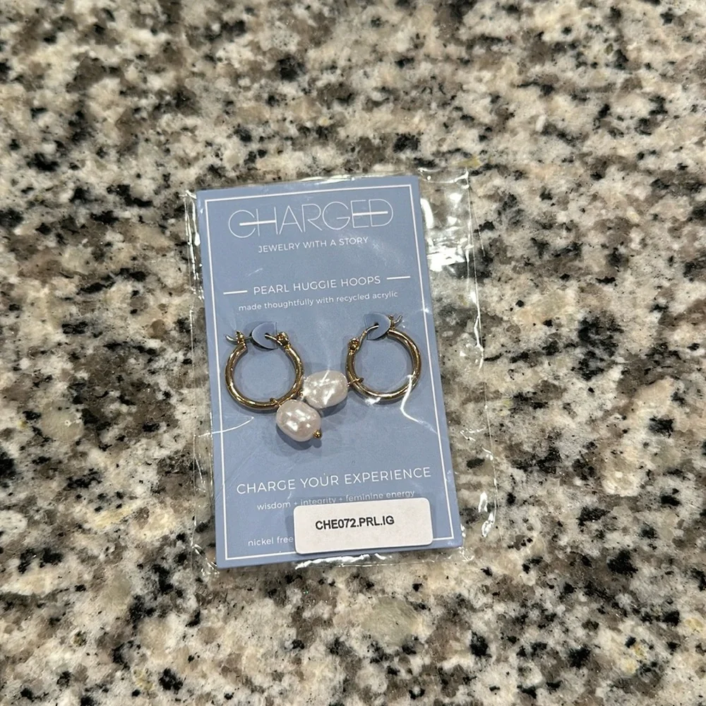 Charged Jewelry With A Story- Pearl Huggie Hoops - Picture 4 of 6